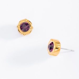 GOLD PLATED EARRINGS WITH POST AND VIOLET STONE